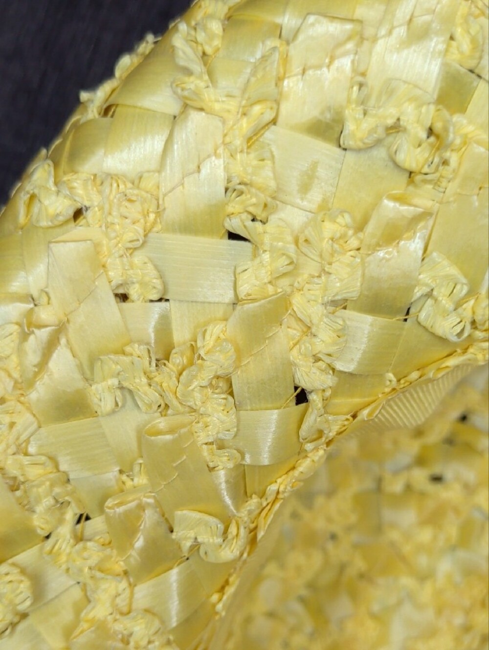 Vintage 50s Yellow Woven Straw Hat Grosgrain Ribbon Union Made SZ 21" - Picture 10 of 11